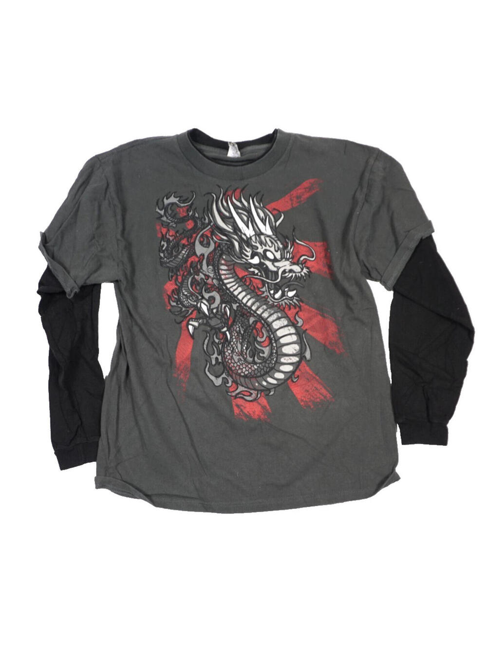 Vintage 90s Y2K JNCO Style Long Sleeve Shirt Large Boys Kids Dragon Grunge Tee